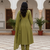 Women’s olive green cotton embroidered kurta pant dupatta set