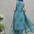 Women’s teal blue cotton embroidered sleeveless kurta pant dupatta set