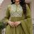 Women’s olive green cotton embroidered kurta pant dupatta set