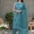 Women’s teal blue cotton embroidered sleeveless kurta pant dupatta set