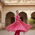 Women’s rani pink cotton floral printed kurta pant dupatta set