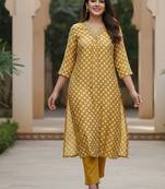 Women’s yellow polka dot printed cotton kurta with pants | classic cotton ethnic wear for women