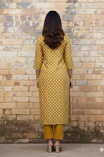  yellow polka dot printed cotton kurta with pant