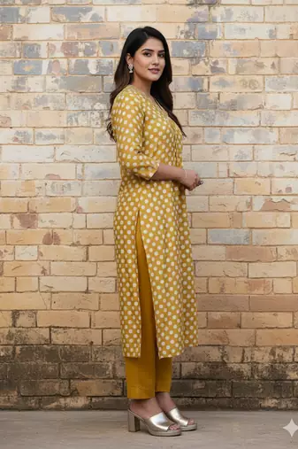  yellow polka dot printed cotton kurta with pant