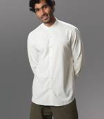 White solid handloom mandarin collar shirt