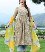 Powder blue handblock mirror embellished anarkali suit set