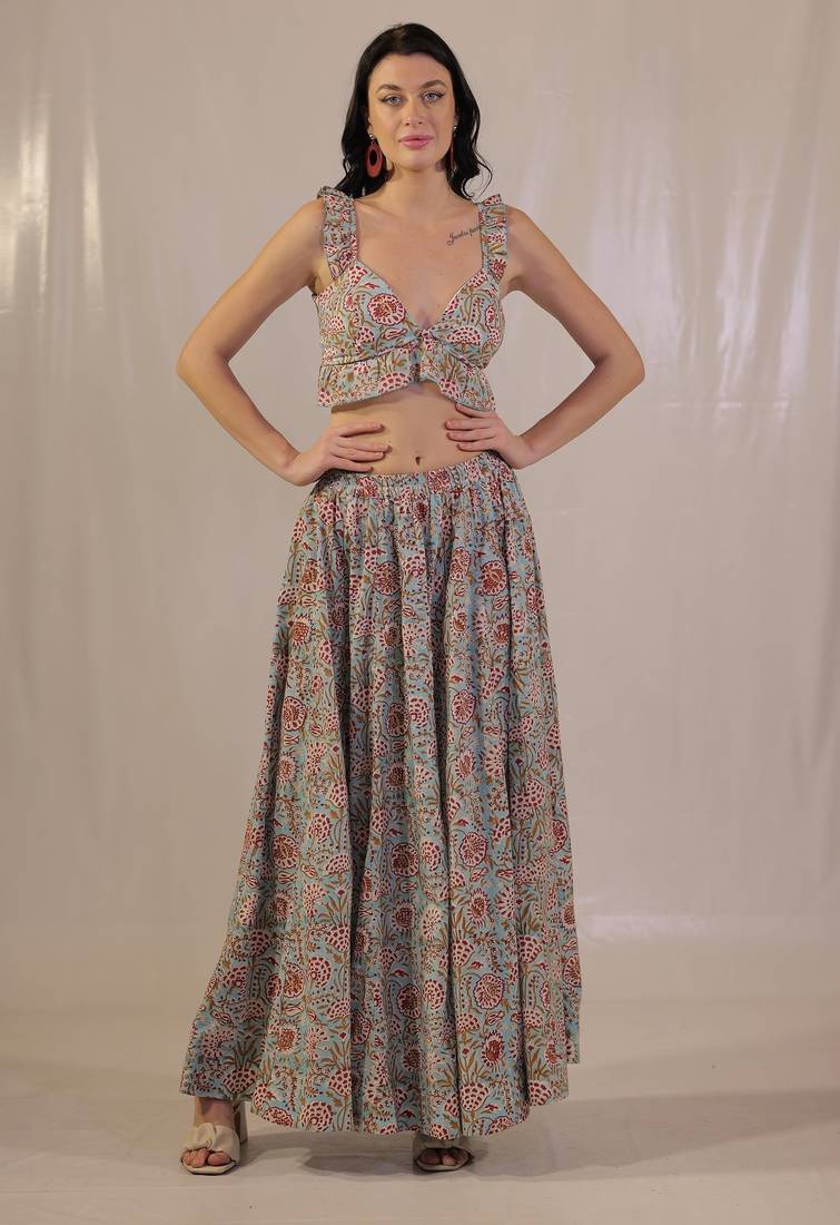 Sea breeze blockprinted co-ord set