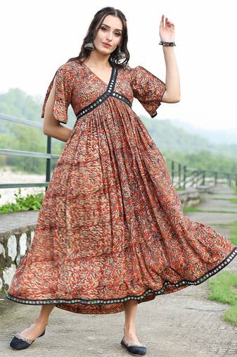 Bagru mirror empire waist dress