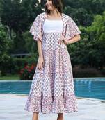 Sanganeri floral tiered maxi dress with shrug