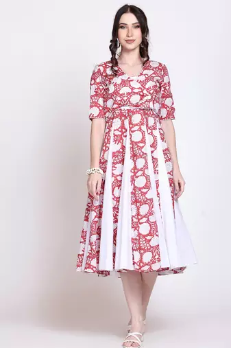 Sanganeri floral midi dress with shrug