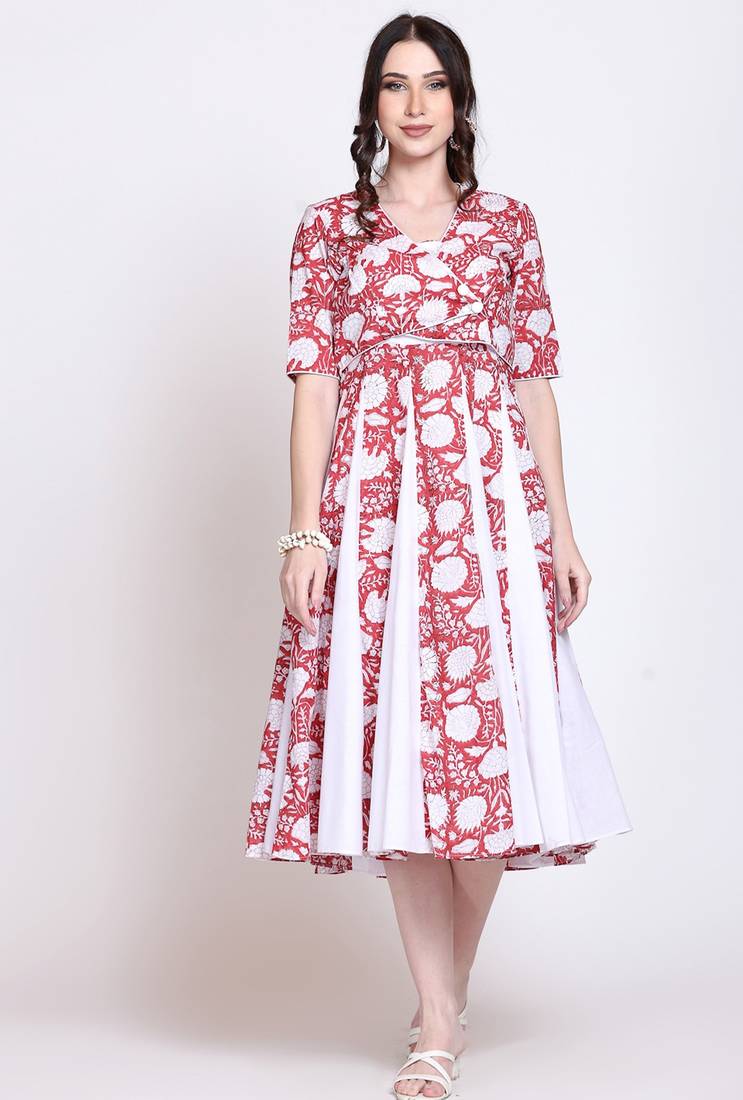 Sanganeri floral midi dress with shrug