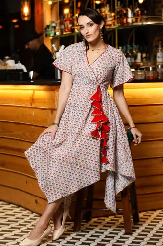 Sanganeri handkerchief dress with tassels