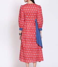 Handblock printed bow neck dress