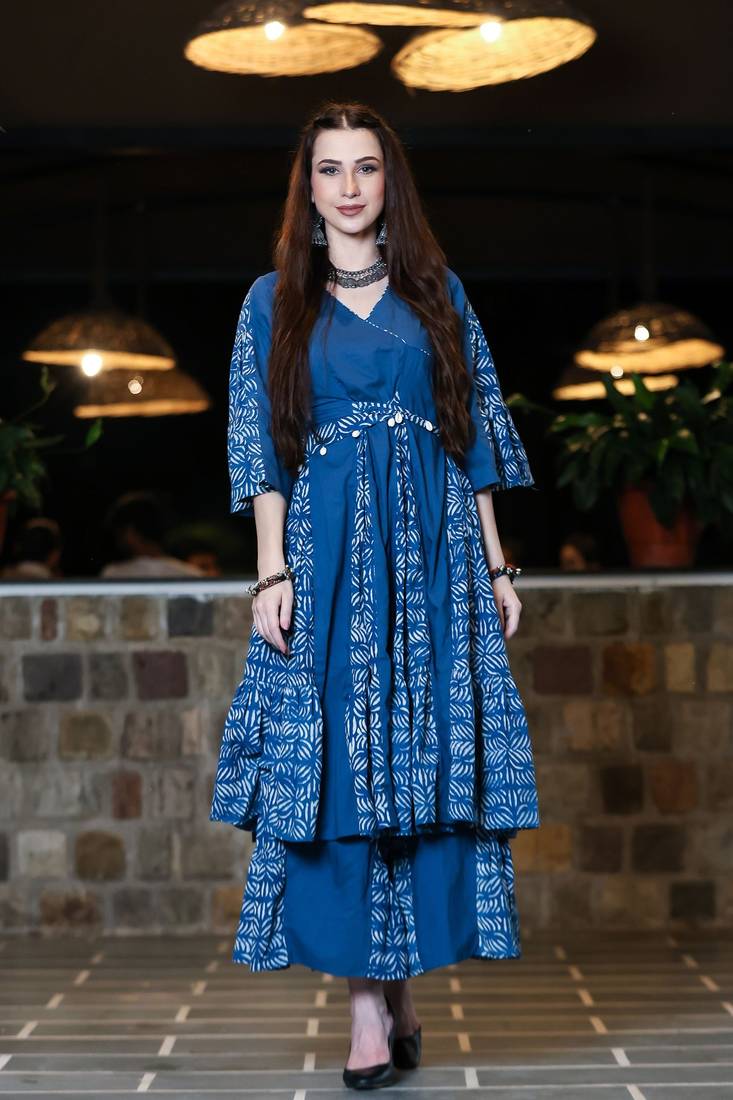 Indigo kalidar kurta & sharara set