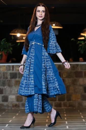 Indigo kalidar kurta & sharara set