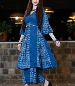 Indigo kalidar kurta & sharara set