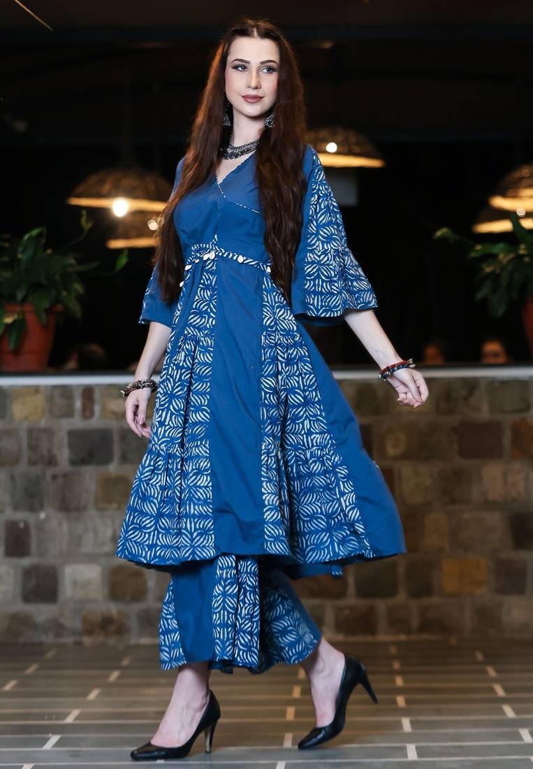 Indigo kalidar kurta & sharara set