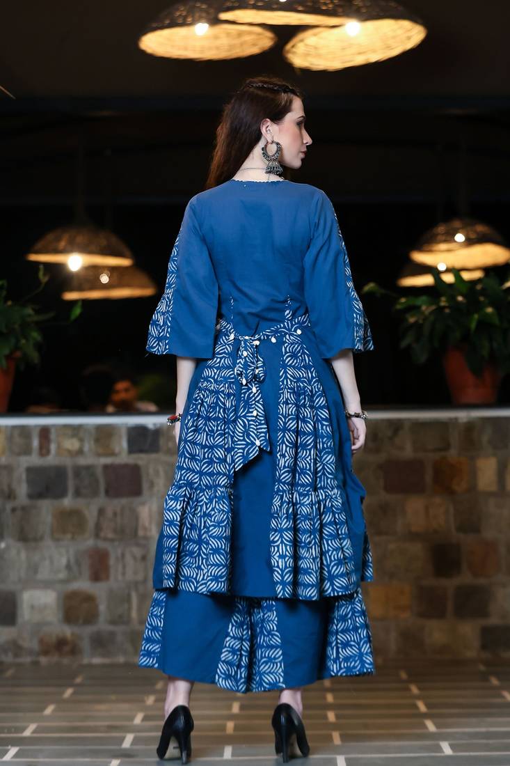 Indigo kalidar kurta & sharara set