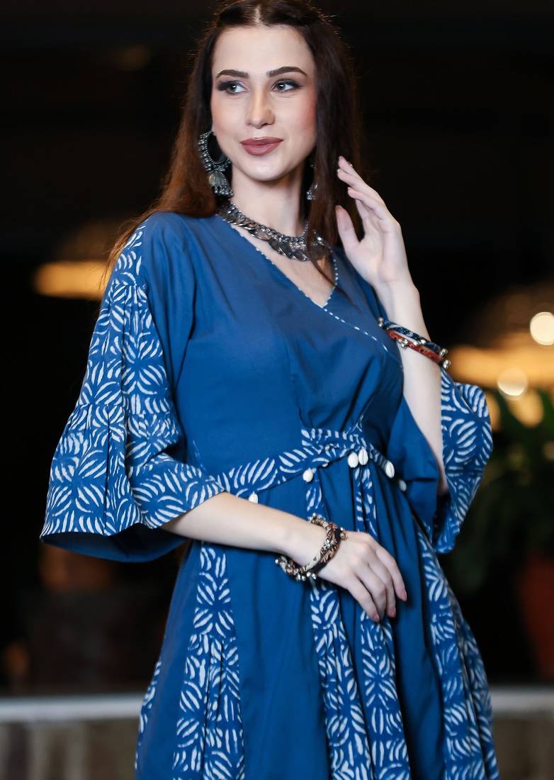 Indigo kalidar kurta & sharara set