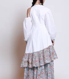 Sanganeri assymetrical flared white dress with skirt