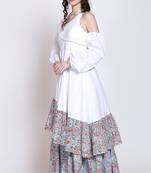 Sanganeri assymetrical flared white dress with skirt