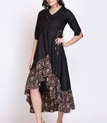 Black bagru asymmetrical skirt set