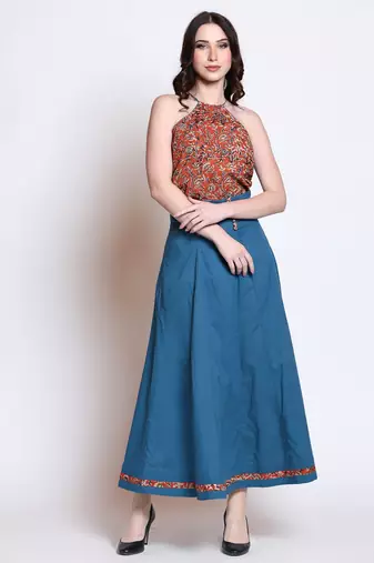 Handblock bagru top with indigo skirt