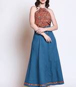 Handblock bagru top with indigo skirt