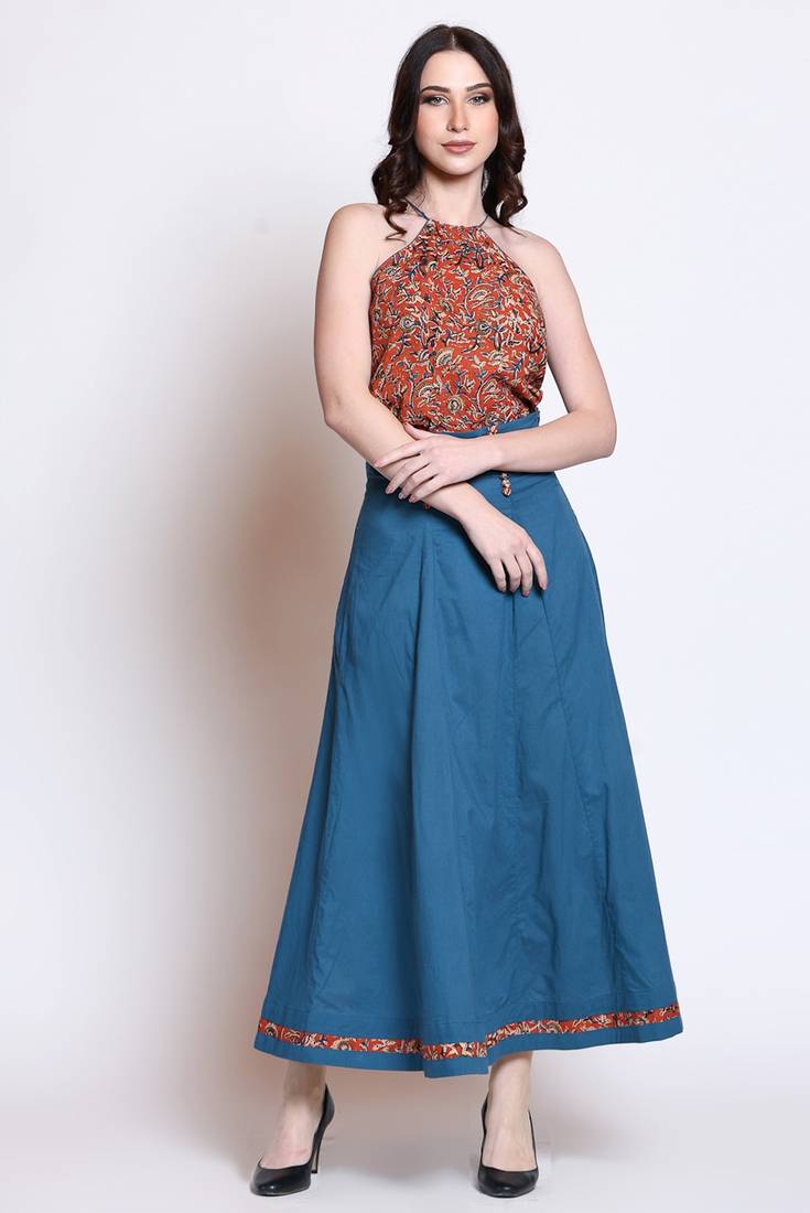 Handblock bagru top with indigo skirt