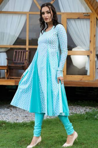 Sea green matka neck anarkali suit set with leheriya duppatta