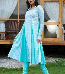 Sea green matka neck anarkali suit set with leheriya duppatta