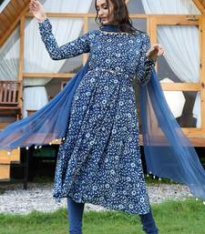 Indigo churidar suit set with chiffon seashell duppatta