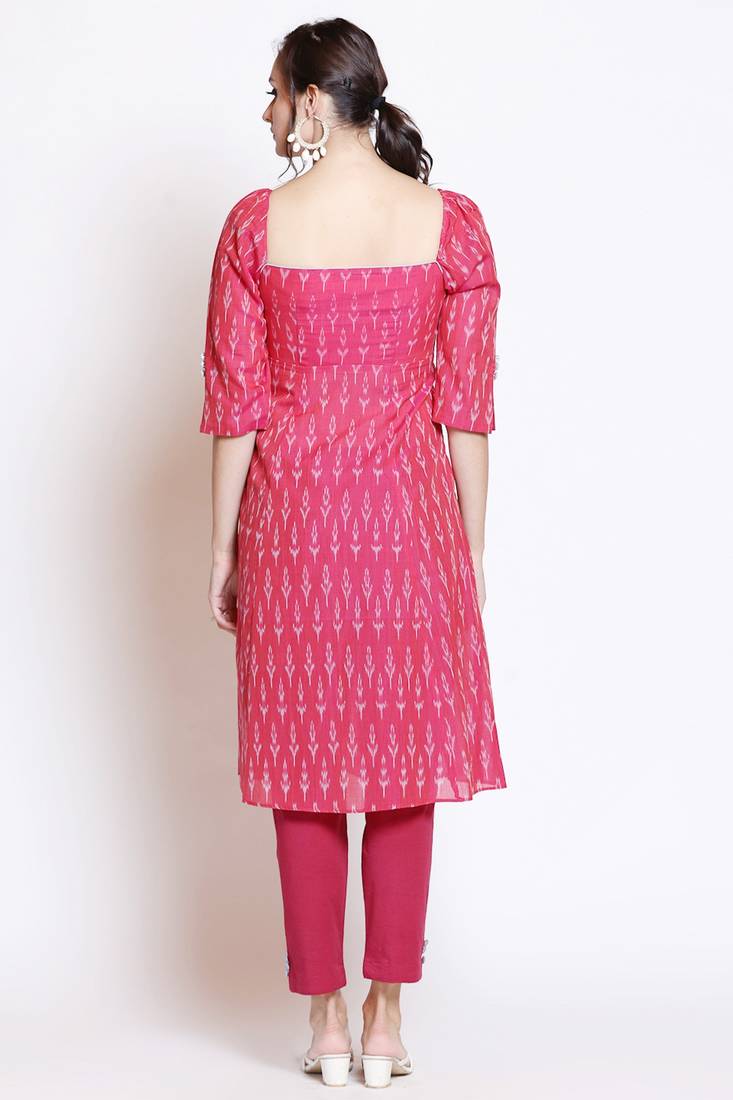 Berry pink ikat kurta set