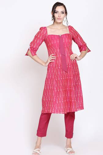 Berry pink ikat kurta set