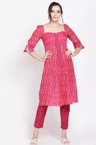 Berry pink ikat kurta set