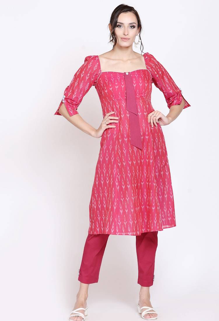 Berry pink ikat kurta set