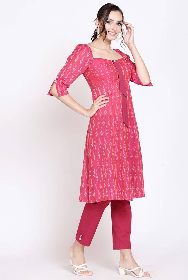 Berry pink ikat kurta set