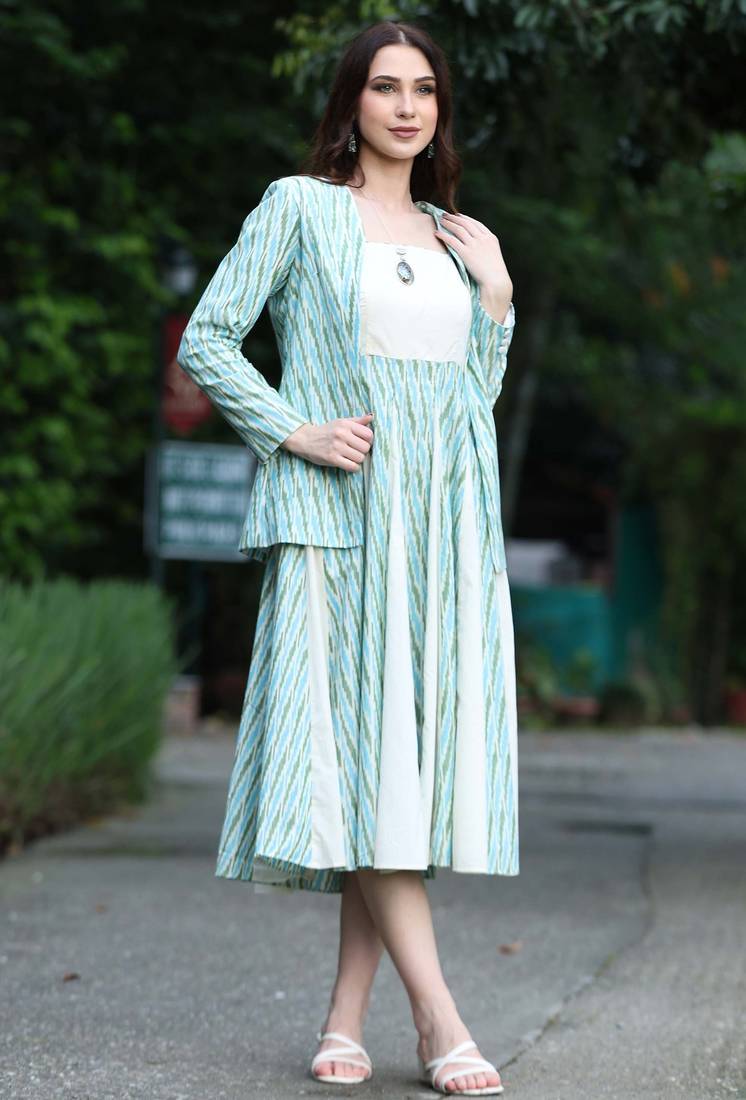 Jade ikat dress with jacket