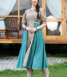 Coral and jade ikat slit kurta set