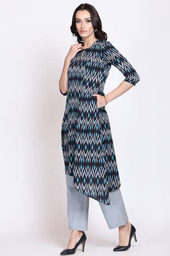 Asymetric black ikat kurta set