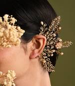 Peach pearl gold plated designer ear cuff for haldi mehendi wedding