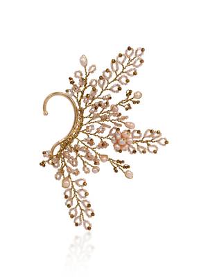 Peach pearl gold plated designer ear cuff for haldi mehendi wedding 3