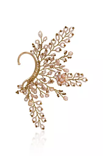 Peach pearl gold plated designer ear cuff for haldi mehendi wedding