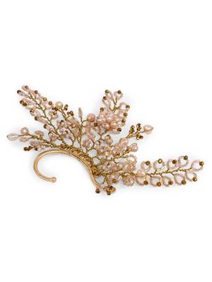 Peach pearl gold plated designer ear cuff for haldi mehendi wedding 4