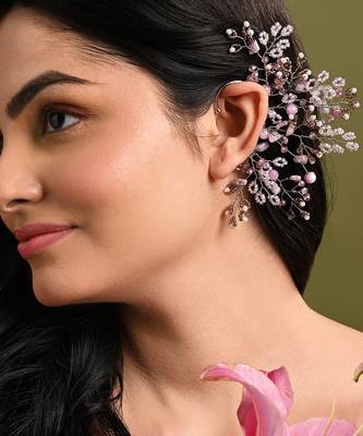 Gold plated pink purple earcuff for women 1