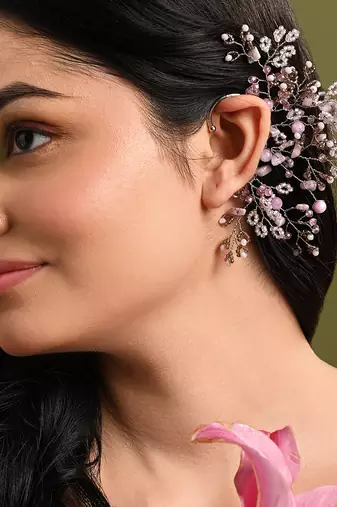 Gold plated pink purple earcuff for women