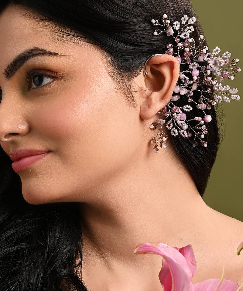 Gold plated pink purple earcuff for women