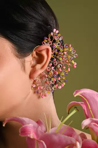 Uneven earcuff for all ears pink green purple