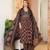 Aaysa floral printed black round neck pure cotton kurta with trouser & dupatta
