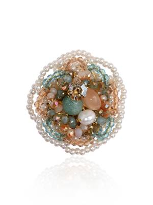 Pearl and crystal floral round finger ring for women 3